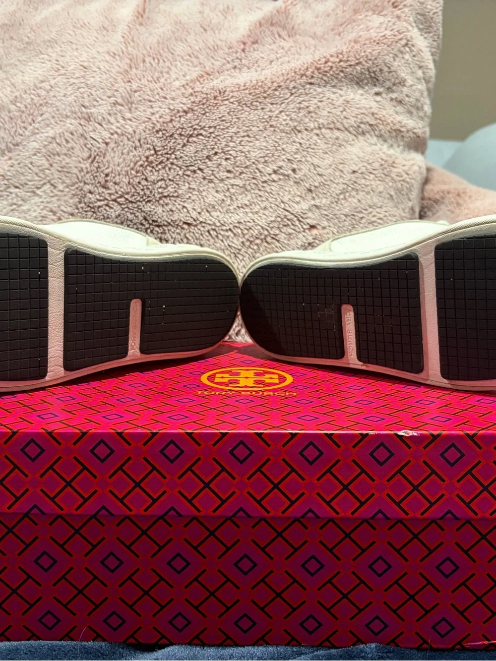 Tory Burch White Platform Sneakers with Black Heel Detail